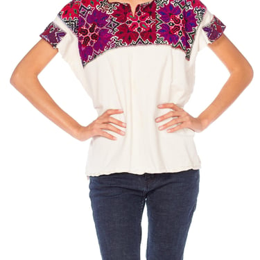 1990S Cotton Hand Embroidred And Cross Stitched Boho Top 