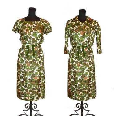 1950s Dress ~ Silk Leaf Print Wiggle Dress with Bolero by Andrew Arkin 