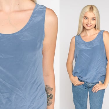 Blue Silk Tank Top 90s Plain Tank Top Retro Basic Simple Sleeveless Shirt Minimalist Layering Top Periwinkle Blouse Vintage 1990s Medium M 