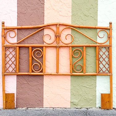 Whimsical Rattan Lattice Queen Headboard