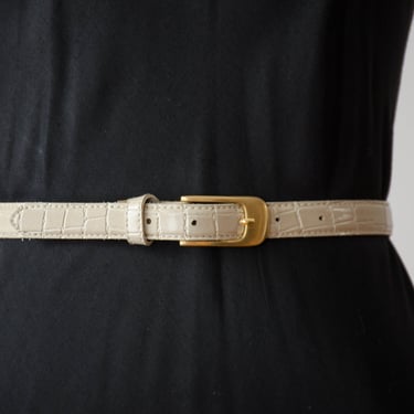 beige leather belt | 80s 90s vintage cream alligator skinny belt 