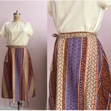 Made in Chicago - 1970's Seersucker Autumn Wrap Skirt 