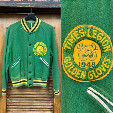 Vintage 1940’s Golden Gloves Boxing Athletic Varsity Wool Button Down Jacket, 40’s Bomber Jacket, Vintage Clothing 