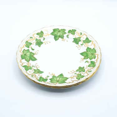 Vintage Green Ivy Leaf Dessert Plates, Set of Two | Royal Chelsea, England 