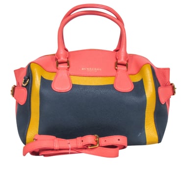 Burberry Prorsum - Navy, Peach &amp; Yellow Hand Painted Leather Bowler Bag