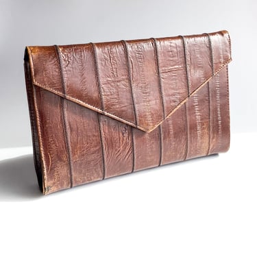 1980s Brown Leather Striped Handbag