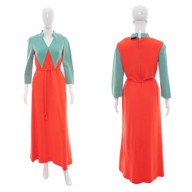 1960's Addie Masters for Bergdorf Goodman Orange and Teal Maxi Dress Size M/L