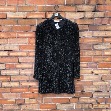 vintage 90s black sequin long line jacket / m medium 