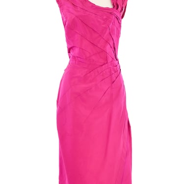 Thierry Mugler Fuchsia Topstitched Taffeta Dress