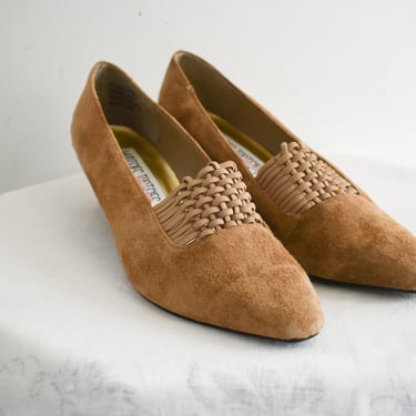 1990s Mootsies Tootsies Light Brown Suede Heels, Size 8 1/2 M 