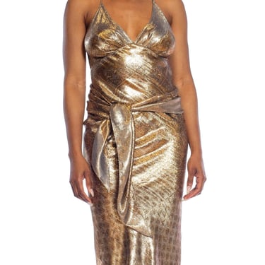 MORPHEW COLLECTION Gold Lurex Sagittarius Scarf Dress Made From A Vintage 