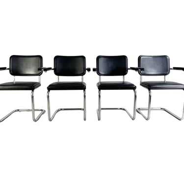 Original set of 4 Thonet chairs S64 leather black Marcel Breuer 