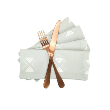 Pale Green Block Print Cloth Napkins, Set of 4 