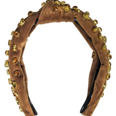 Lele Sadoughi - Brown Velour Knot Front Headband w/ Jewel Embellishments