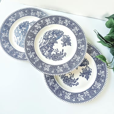3 Stratwood Collection Shakespeare Country Blue Dinner Plates/Homer Laughlin/USA/ 1970s/ Farmhouse French Country English Cottage/Plate Wall 