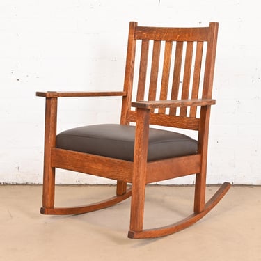 Stickley Brothers Antique Mission Oak Arts &#038; Crafts Rocking Chair, Circa 1900