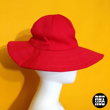 Cute Vintage 70s 80s Red Cotton Wide Brim Sun Hat 