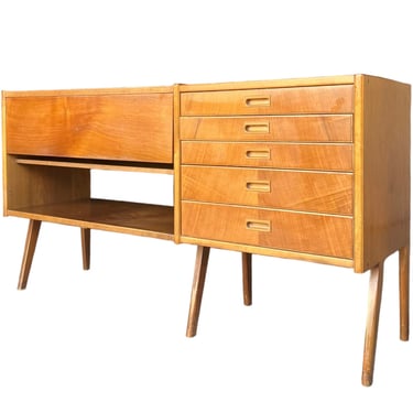 Free Shipping Within Continental US - Vintage Mid Century Modern Teak Wood Credenza or Buffet or Bar Unit 