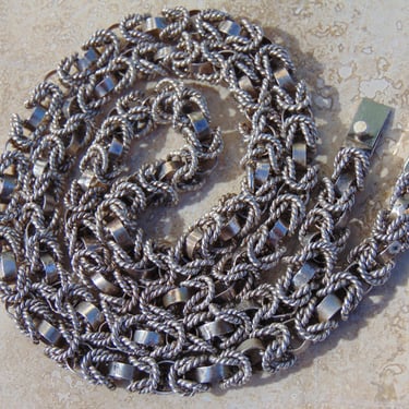 Alfredo Villasana ~ Vintage Mexican Sterling Byzantine Link 28 Inch Long Chain Necklace - 90 Grams 