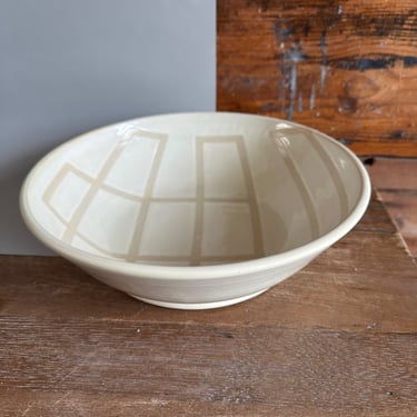 Serving Bowl - White and Beige Stripe Patterned 