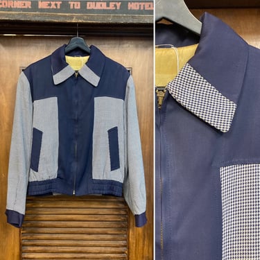 Vintage 1950’s Two-Tone Rayon Gabardine Ricky Rockabilly Jacket, 50’s Rockabilly Style, 50’s Gab Jacket, Houndstooth, Vintage Clothing 