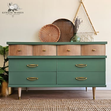Refinished Green Mid-Century Modern Dresser ****please read ENTIRE listing prior to purchase shipping is NOT free 