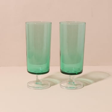 Vintage Green Tall Glasses, Green Cordial Glasses 