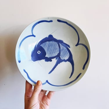 Vintage Chinese Koi Fish Ceramic Bowl 