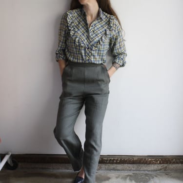 Myrtle Naomi Linen Pants - Gray/Green