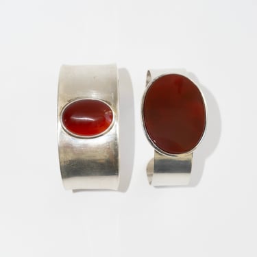 Vintage Large Oval Carnelian and Silver Cuff