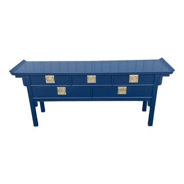 Newly Lacquered Pagoda Top 5 Drawer Sideboard Console Table - Attributed to Century Furniture 