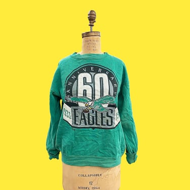 Vintage Philadelphia Eagles Sweatshirt 1990s Retro Size Large + Starter + Kelly Green + Crew Neck + 60th Year + Philly Sports + Unisex Style 