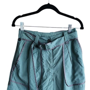 Vintage Y2K Dries Van Noten Silk Shorts Cropped Cargo  Blue Green 