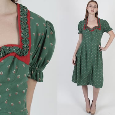 Authentic Womens Dirndl Dress Size 46 / Vintage German Waitress Dress / Traditional Austrian Square Dancing Mini 