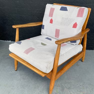 Danish Modern Maple Lounge Chair With Handmade Fabric