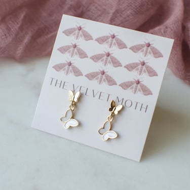 gold butterfly earrings, dainty small white butterfly earrings, insect earrings, bohemian nature woodland gift for her, statement earrings 