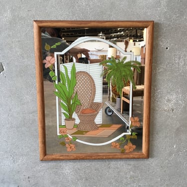 70's Painted Peacock Chair and Plants Mirror