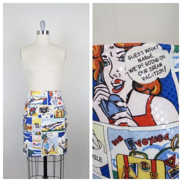 Vintage Linda Segal pop art skirt, comic, mini, bodycon 