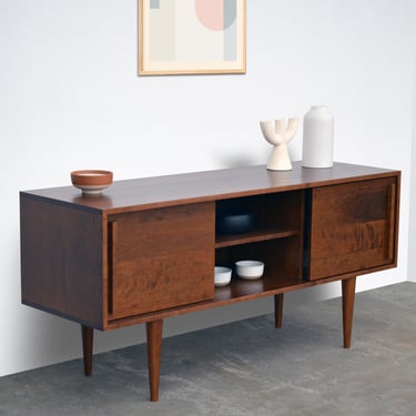 Kasse Media Console - 60" - Solid Cherry - Teak Finish - In Stock! 