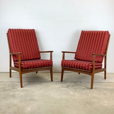 Pair Vintage Walnut Frame Lounge Chairs 