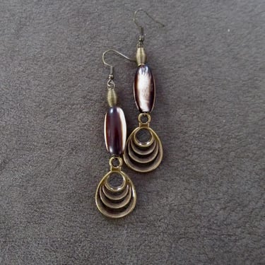 Batik print bone and bronze earrings 33 