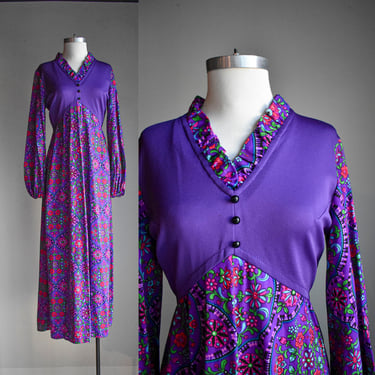 1970s Purple Psychedelic Maxi Dress 