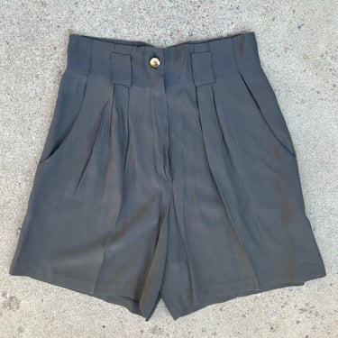 Vintage 90s Silky Tailored High Rise Pleated Gray Trouser Dress Shorts 