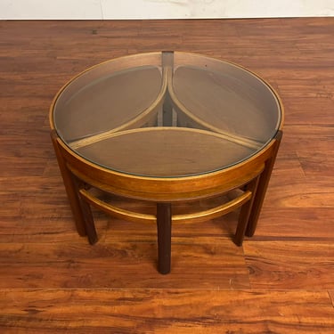 Nathan &#8220;Trinity&#8221; Teak &#038; Glass Nesting Tables Set