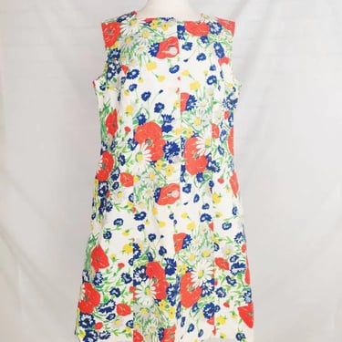 Vintage 60s Shaker Square Cotton Floral Sheath Dress XXL // Button-Up Princess Seams 