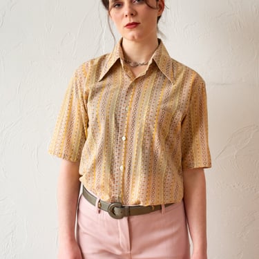 Vintage 1970s Earthy Printed Button Down M/L
