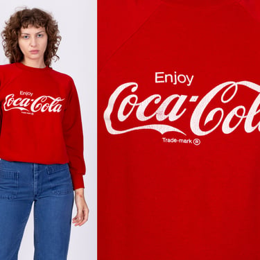 80s Coca Cola Sweatshirt - Large | Vintage Red White Logo Raglan Pullover 