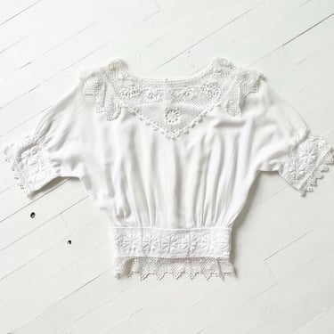 Antique White Cotton Gauze + Crochet Top 