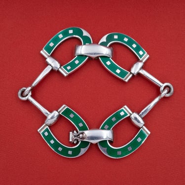 Green Enamel Horseshoe Bracelet c. 1970s