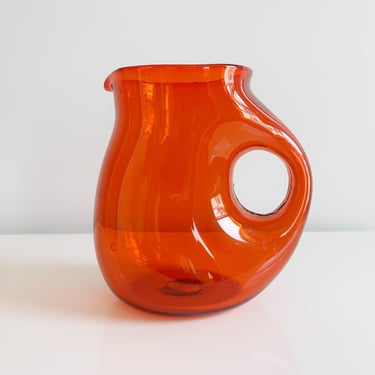 Blenko Handblown Glass Tangerine Pitcher #584: Mid-Century Modern West Virginia USA Vintage 1950s 